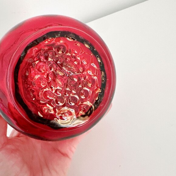 INVERTED CRANBERRY COIN DOT GLASS BISCUIT JAR WITH HANDLE AND FORK - Picture 9 of 9